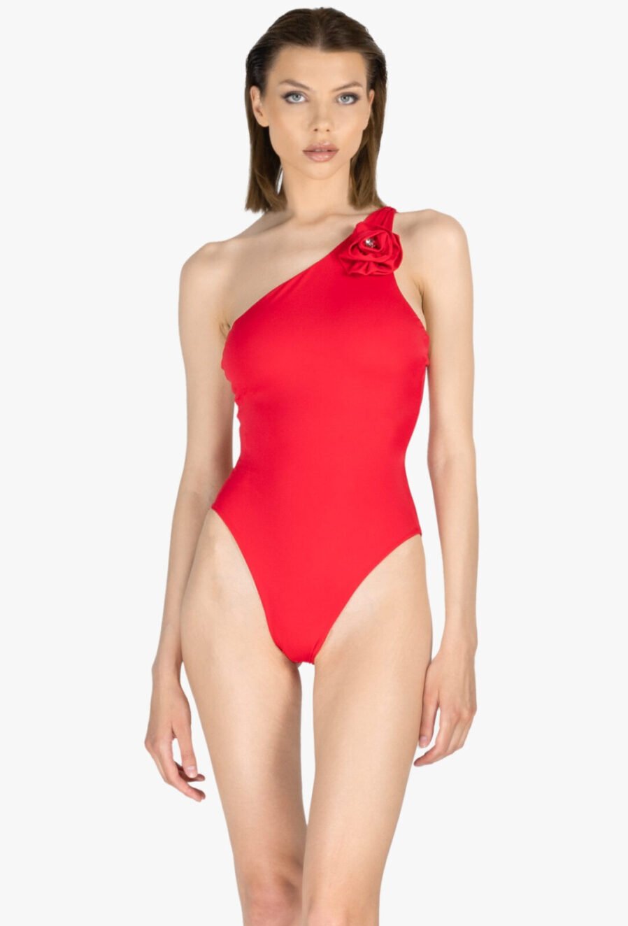 | Baïa - Maillot de bain asymétrique rouge à fleur 3D | D'YRSAN