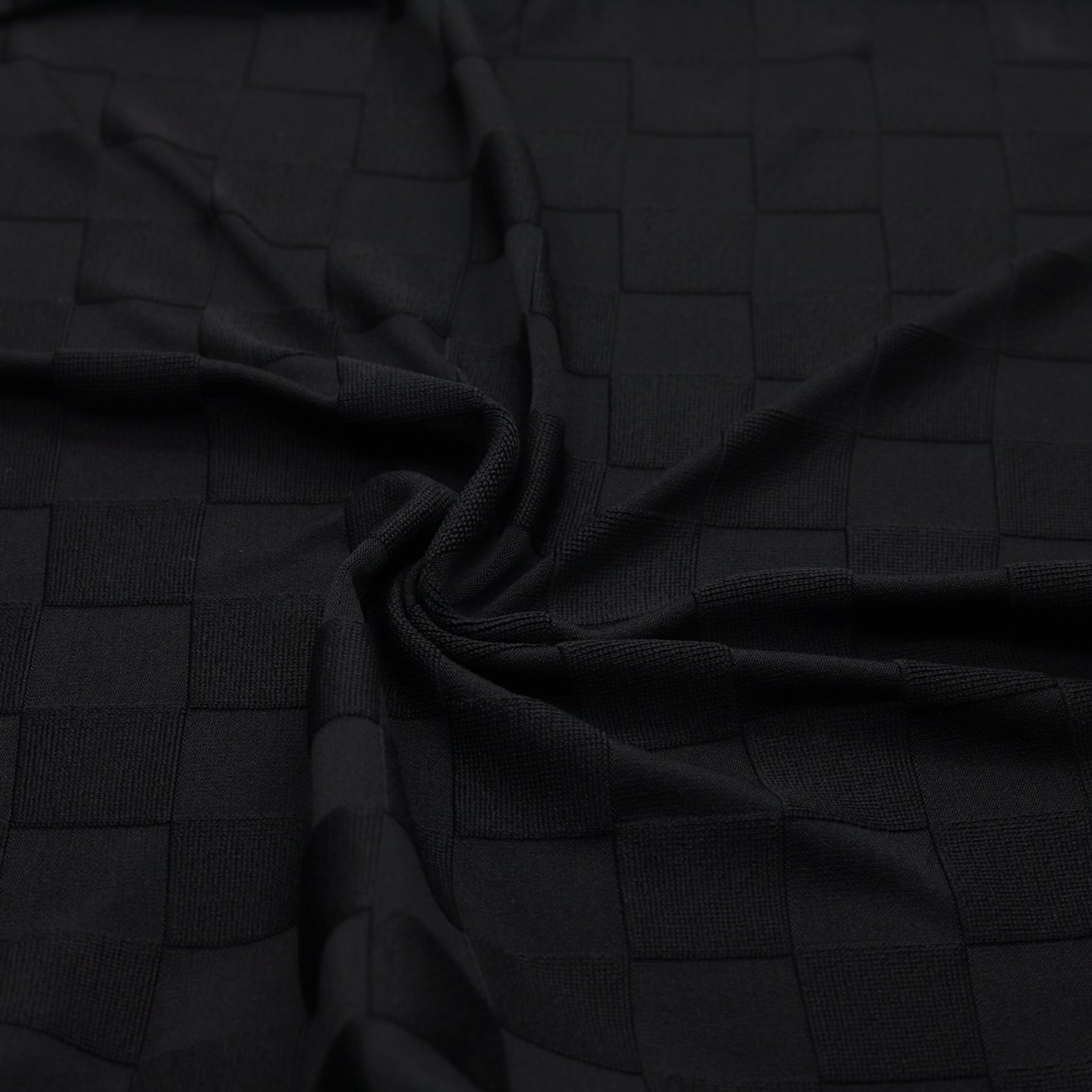 Tissu jacquard uni noir texturé à petits carreaux pour maillot de bain