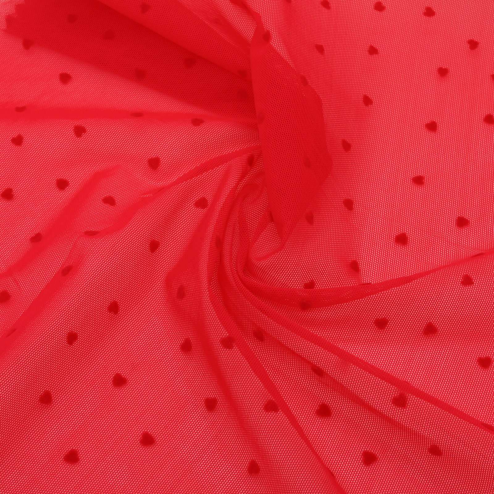 Tissu résille floquée cœurs rouges nylon élasthanne
