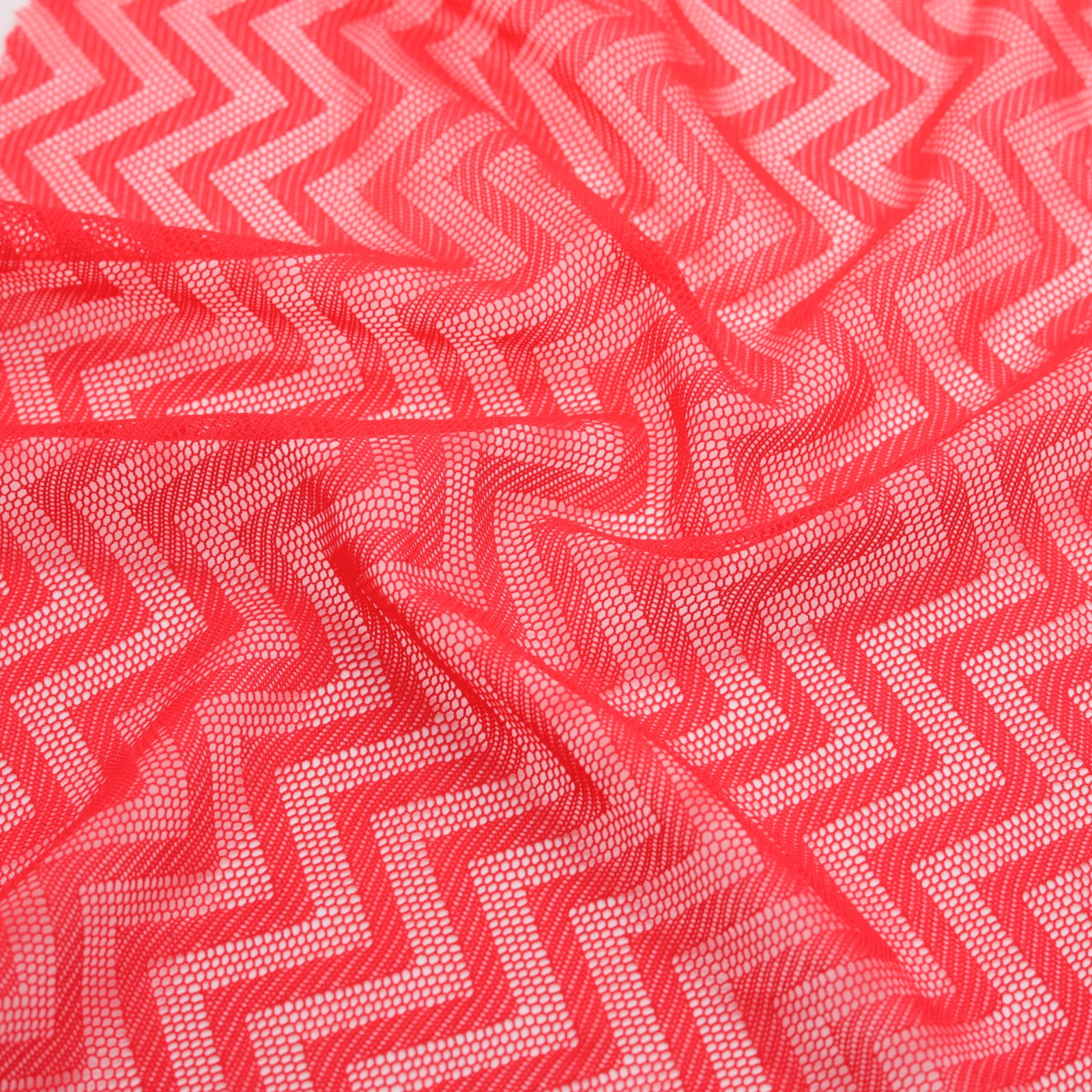 Tissu maille jacquard graphique rouge extensible